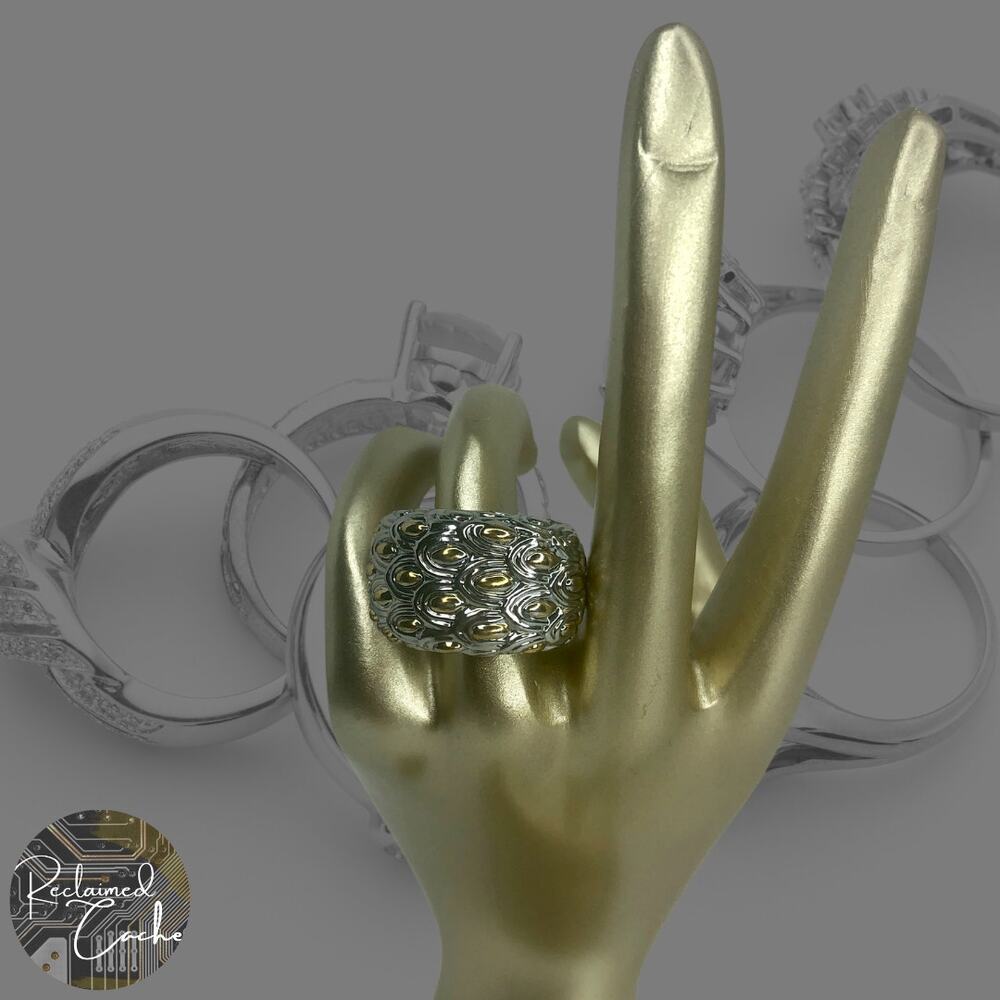 Silver and Gold Feather Ring - Size 6.5